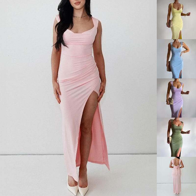 Slim Sleeveless Slit Dress With Back Tie Design Fashion Temperament Dresses For Women Clothing - Velora