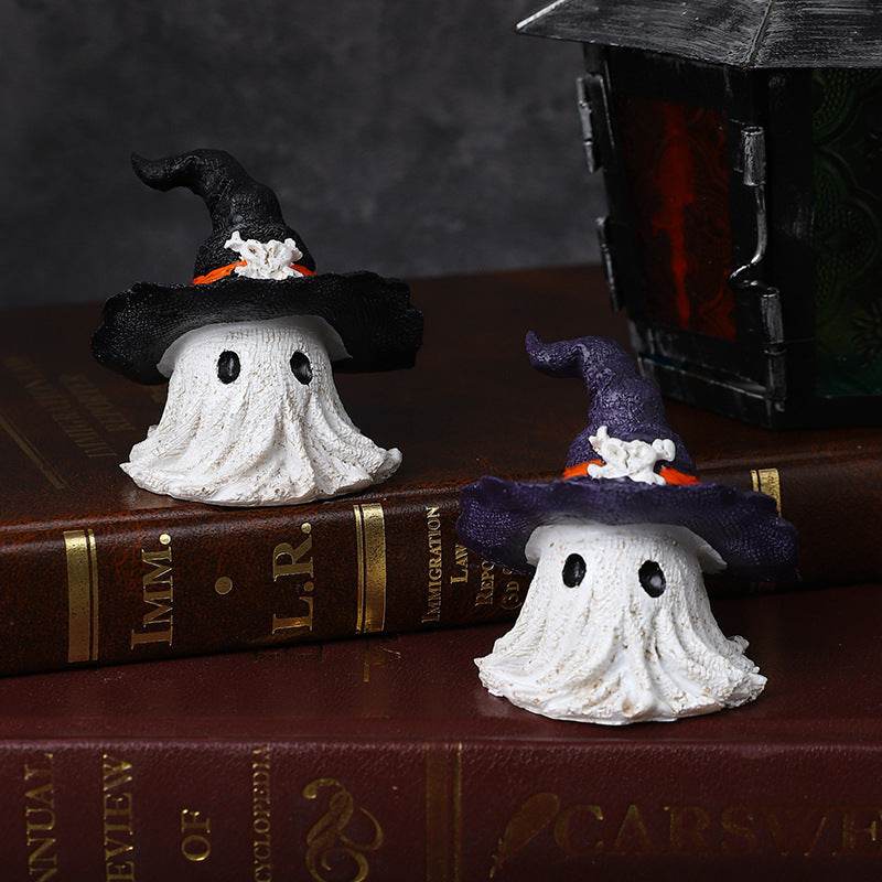 Resin Decoration Halloween Wizard Hat Ghost Ornaments - Velora