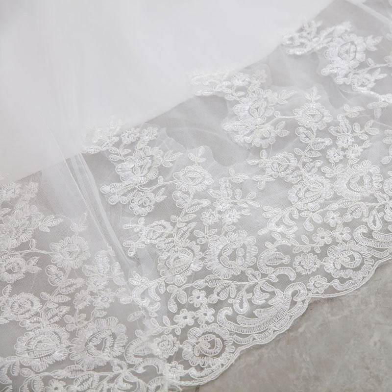 High Waist White Temperament Dream Lace Mid-waist Long Tail V-neck Wedding Dress - Velora