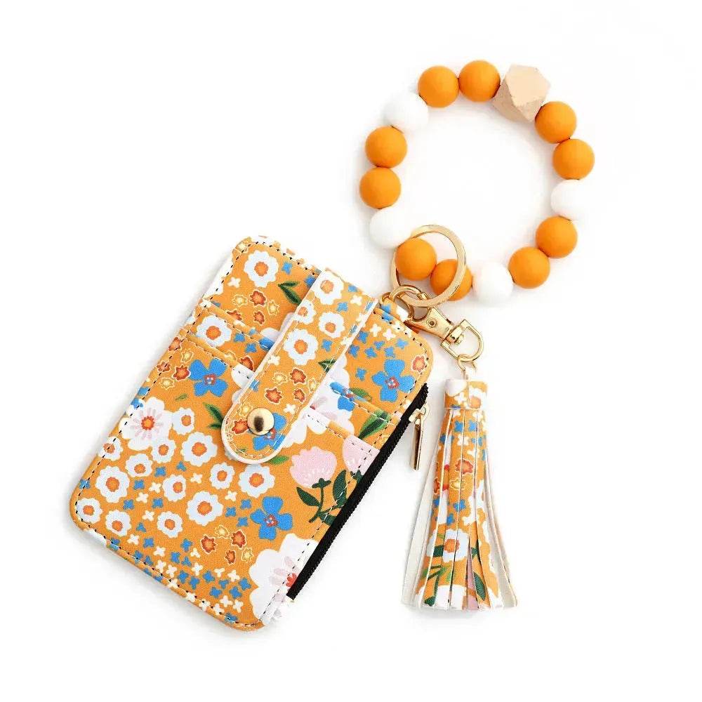Women's Flora Print Tassel Leather Card Holder Wallet - Velora