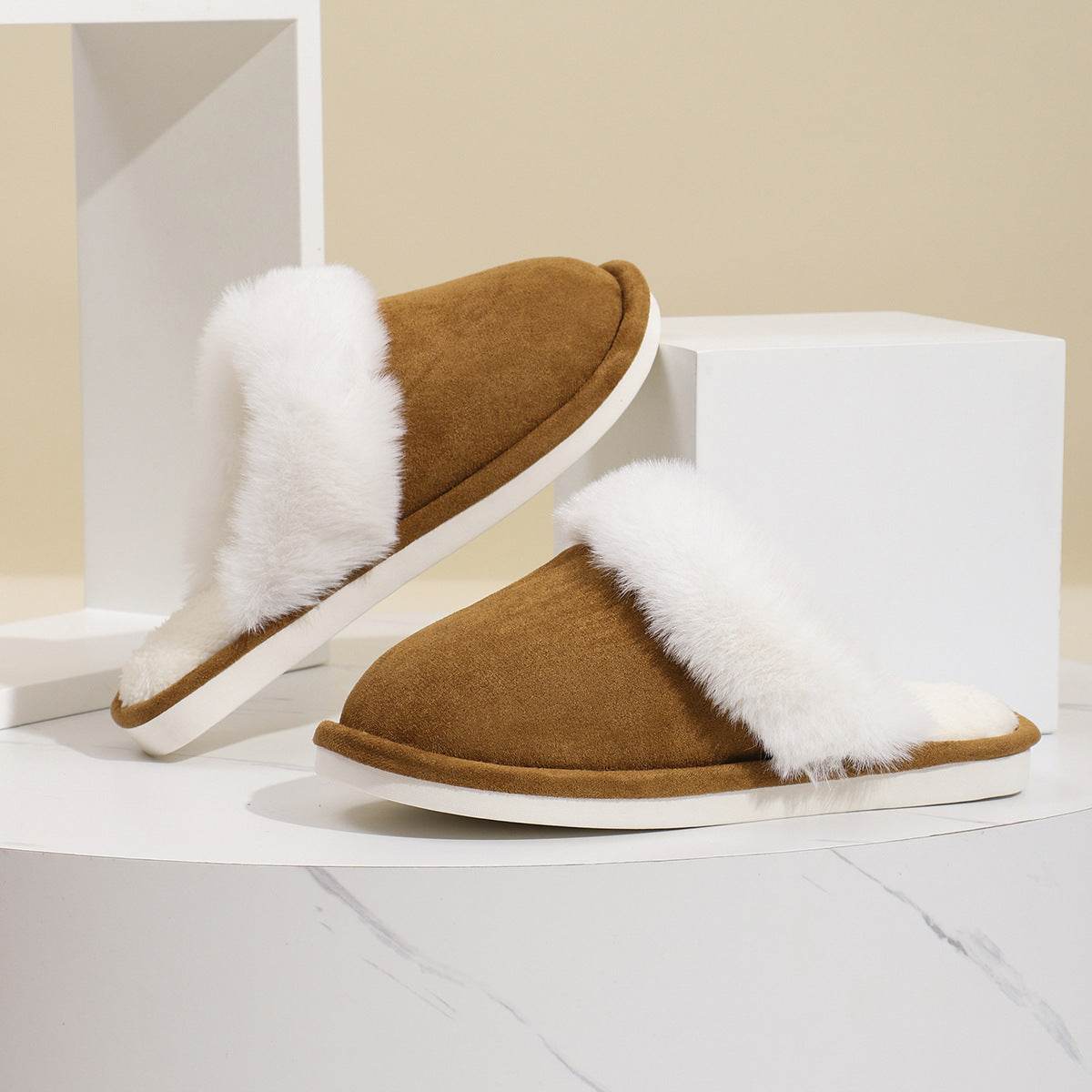 Winter Warm Plush Slippers Home Indoor Non-slip Bedroom Floor Soft Fuzzy Slipper For Couple Fashion Solid House Shoes - Velora