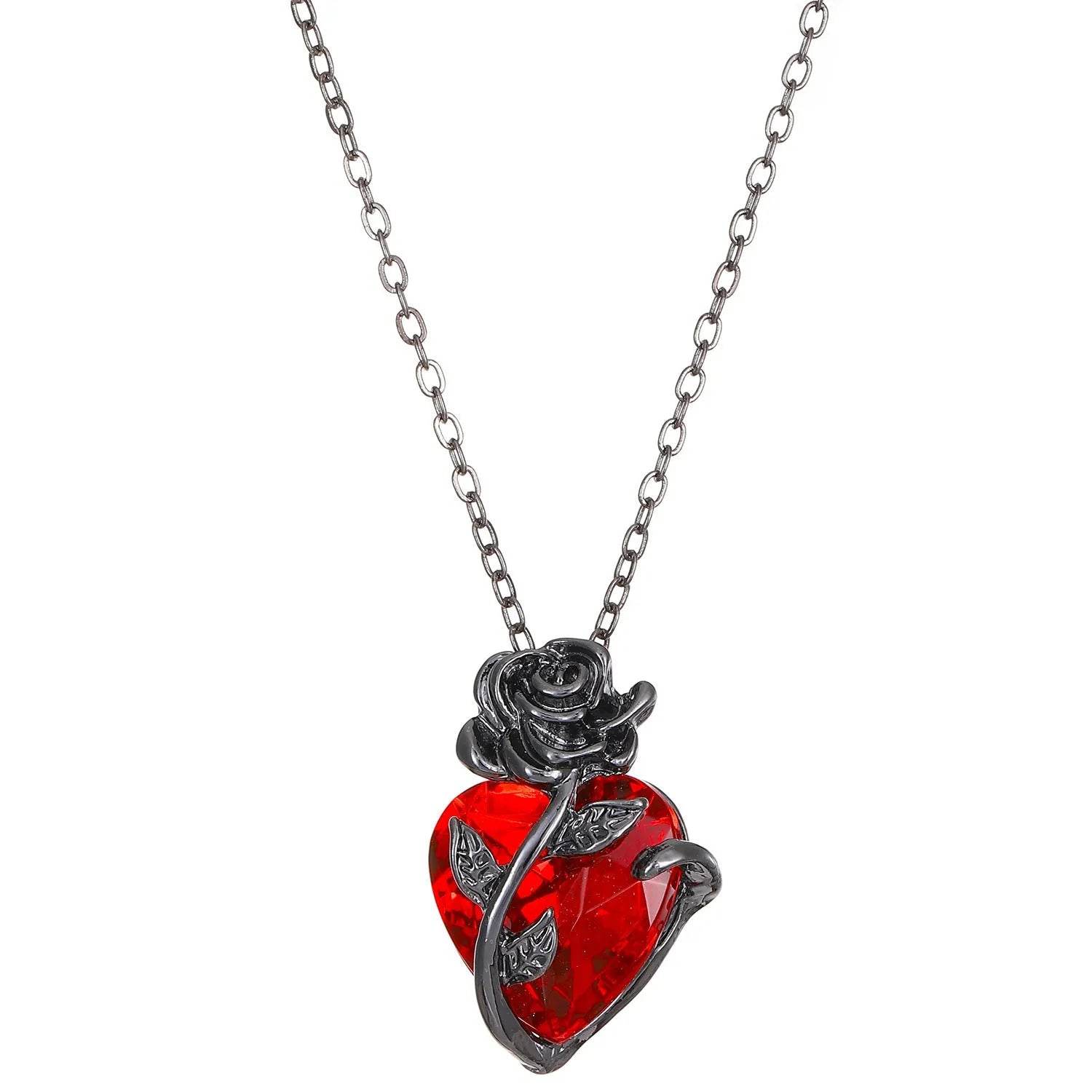 Punk Rose Love Necklace Fashion Personality Heart-shaped Clavicle Chain Pendant Necklace For Valentine's Day - Velora