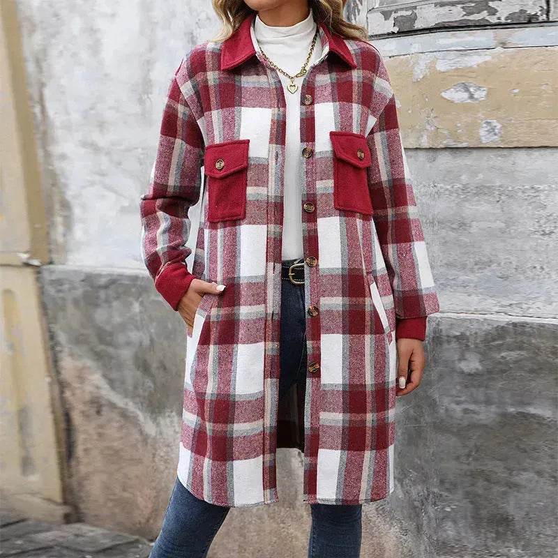 plaid jacket womens outfit Winter cashmere Jacket Outwear for women - Velora