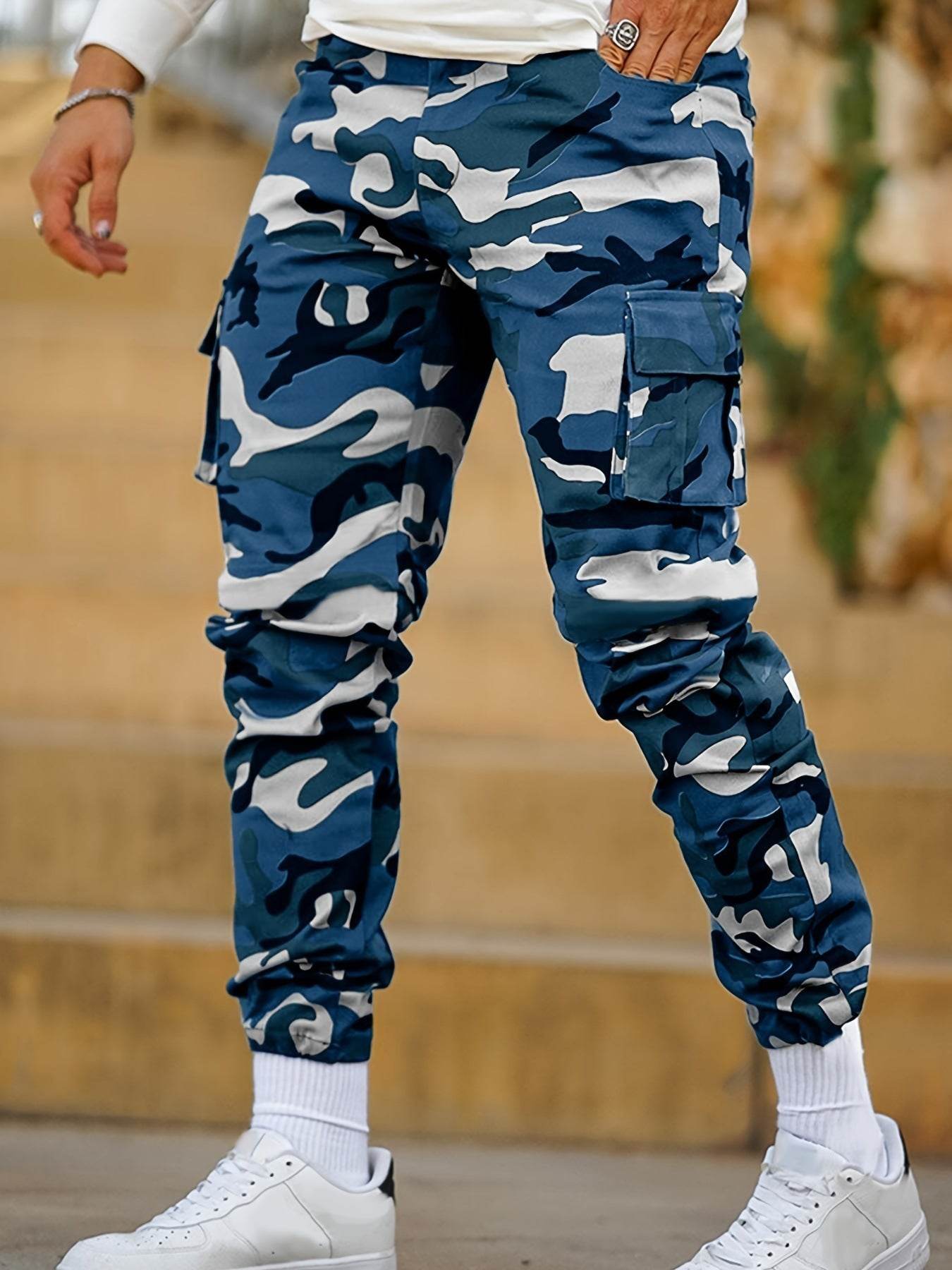 Multi-pocket Camouflage Ankle-tied Men's Military Casual Cargo Slim fit Pants trouser - Velora