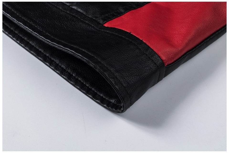 Motorcycle Stitching Leather Jacket Men Stand Collar Retro - Velora