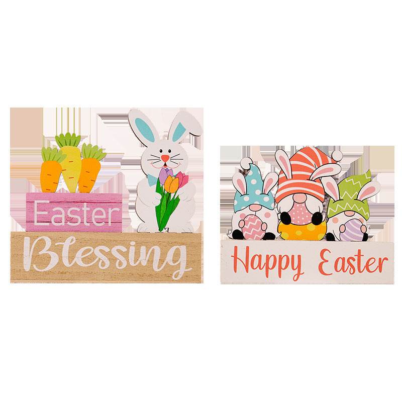 Easter Supplies Easter Rabbit Holding Flower Wooden Decoration - Velora