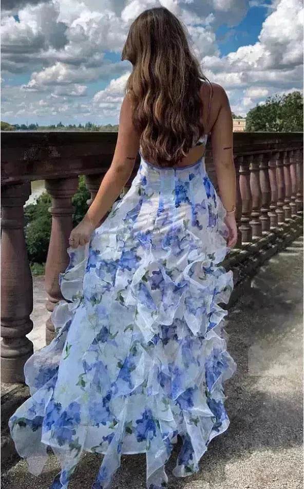 New Women's Spring And Summer Dew Fairy Sleeveless Backless Floral Long Dress