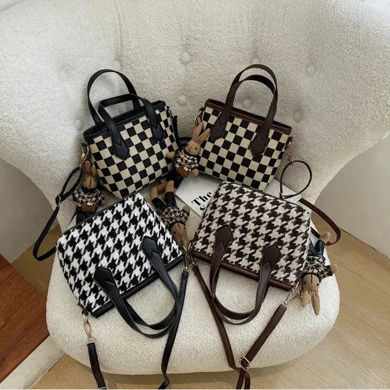Fashion Houndstooth Shoulder Bags Portable Checkerboard Handbags All-match Messenger Crossbody Bag Women - Velora
