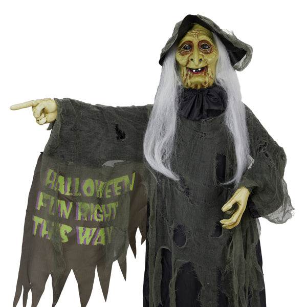 6ft Eye Red Light Vibration Witch Sound Voice Control, Standing Guiding Witch, Battery Model - Batteries Not Included, Halloween Standing Decoration - Velora