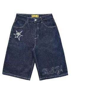 Full Embroidery Dark Blue Denim Shorts Men Jeans - Velora