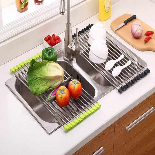 Folding Kitchen Drain Sink Rack Stainless Steel sink caddies - Velora