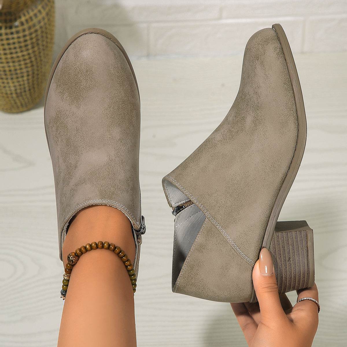 Chunky Heel Round Toe Ankle Boots With Side Zipper Design Fashion Fall Winter Short Boots For Women Shoes - Velora