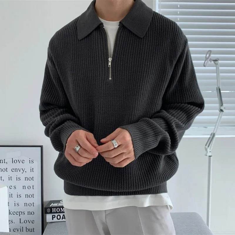 Lapel Sweater Men's Winter Loose Lightly Mature Knitwear Trendy - Velora