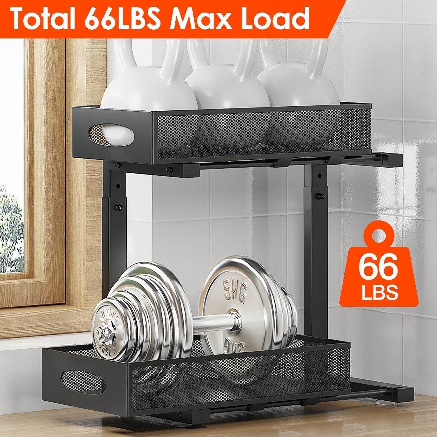 2Pcs Under Sink Organizer 2 Tier Pull Out Cabinet Baskets Storage Shelf Sliding Storage Drawers Rack With 5 Adjustable Height Mesh Baskets For Home Kitchen Bathroom Office - Velora