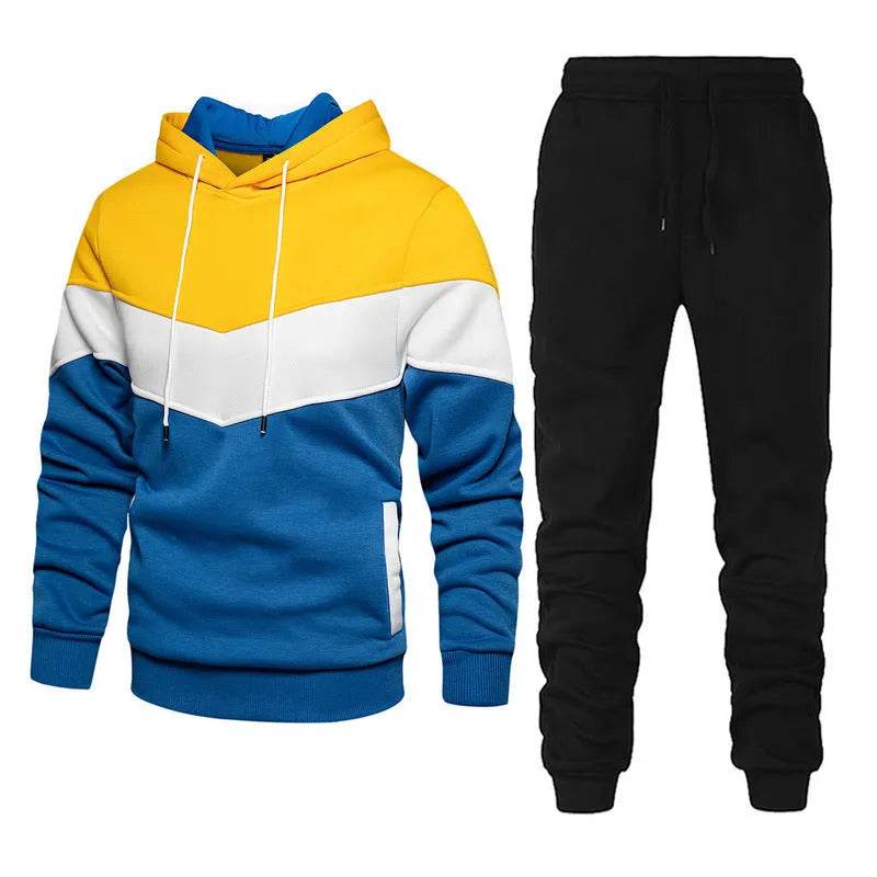 2pcs Winter Fashion Stitching Suit Outdoors Sports Suit Men's Sweatsuit Hoodie Outfit set - Velora