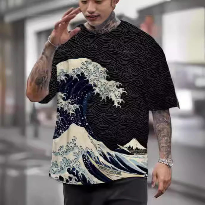 3D Printed Ukiyo-e T-shirt Men's Round Neck Short Sleeve