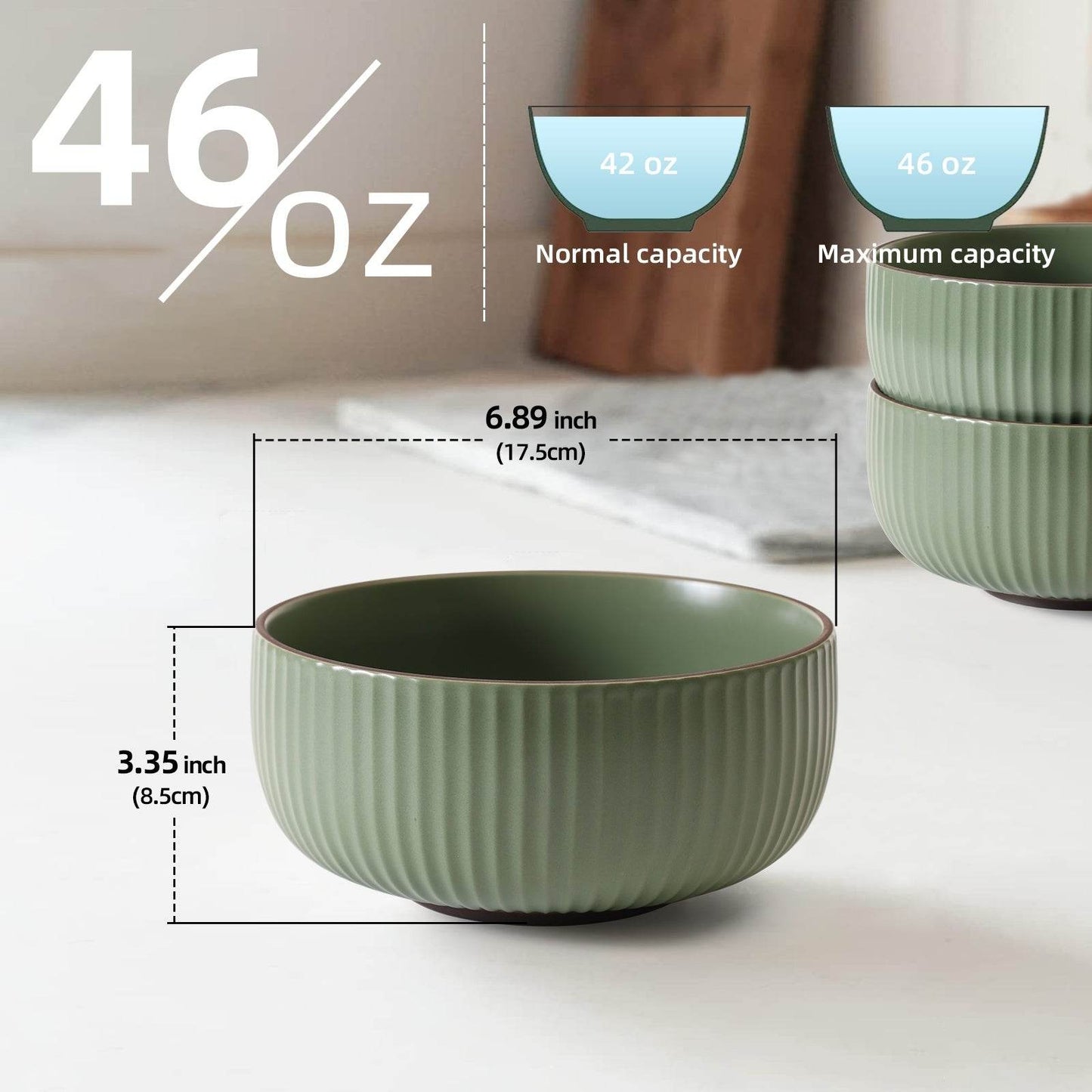 Ceramic Bowls For Kitchen, 46oz Bowl Set Of 4 For Cereal, Salad, Pasta, Soup, Dessert, Serving Dishwasher, Microwave And Oven Safe - Velora