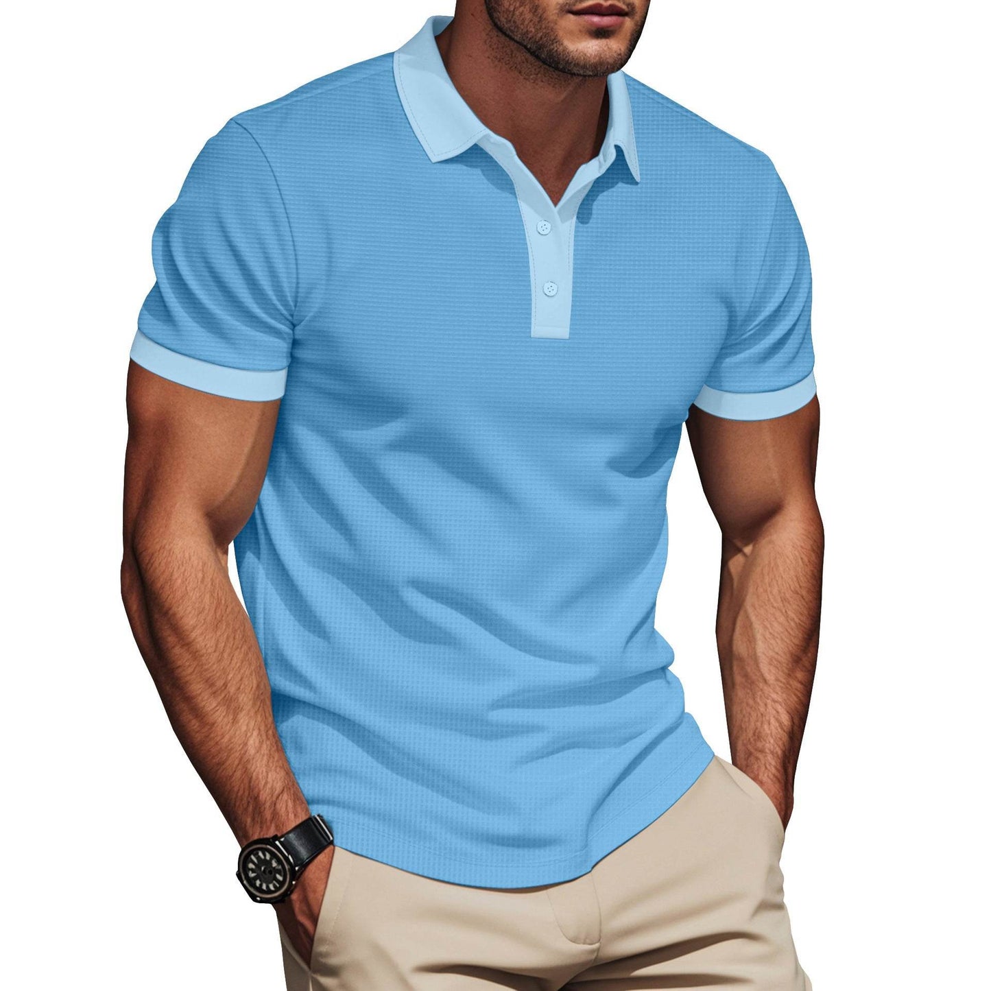 Lapel Color Matching Short Sleeve Plus Size Men - Velora