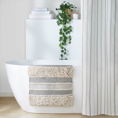 Woven Texture Stripe Bath Rug Grey 20x32 - Velora