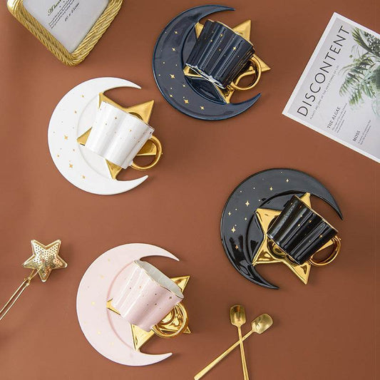Creative Ceramic Cup With Star And Moon Saucer - Velora