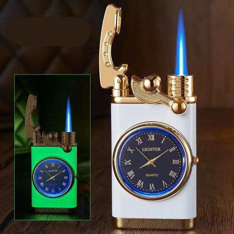 New Lighter With Electric Watch Rocker Arm Automatic Ignition Straight Blue Flame Lighter Creative Real Dial Inflatable Windproof Cigar Lighter Men's Watch Gift - Velora