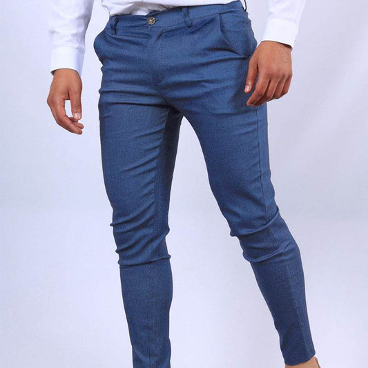 Men's Slim Button Trousers Fashion Solid Office Versatile Long Pencil Pants - Velora