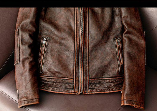 Motorcycle Short Stone Grinding Worn Coat - Velora