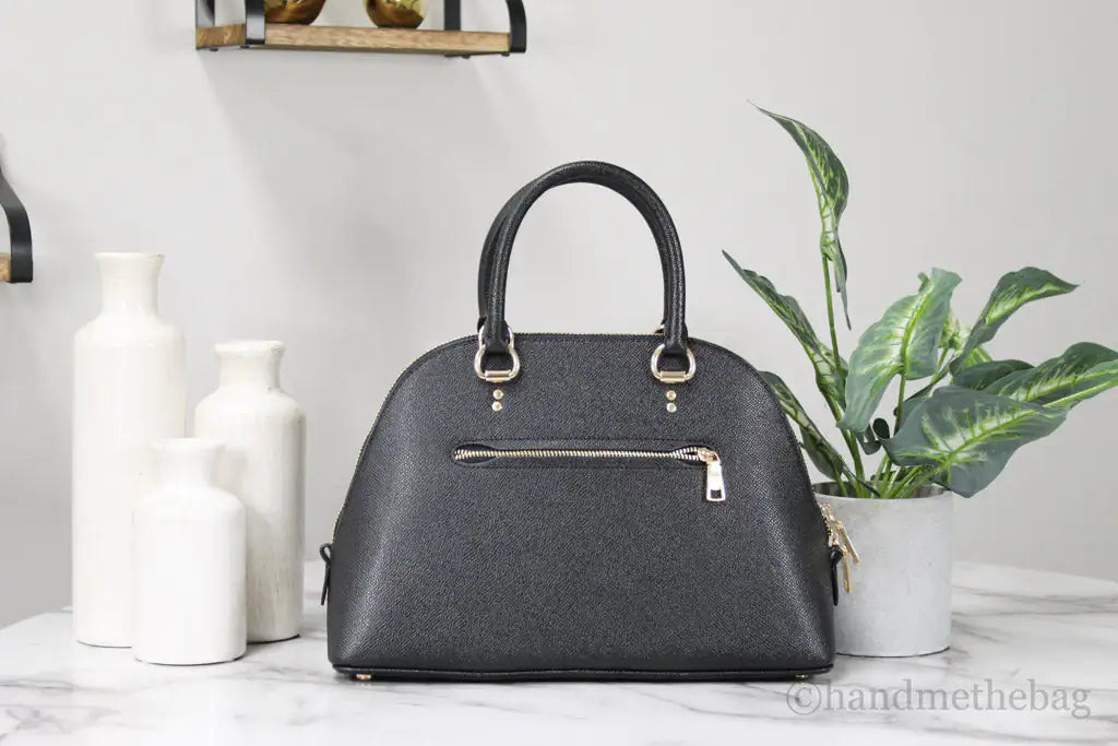 Coach (2553) Katy Medium Black Crossgrain Leather Satchel Dome Handbag