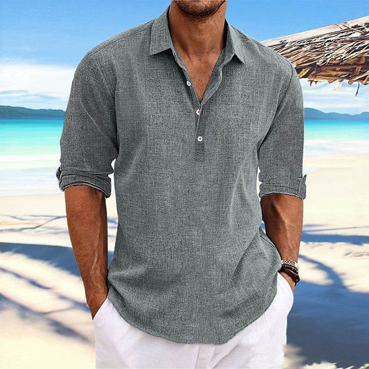 Men's Hemp Long Sleeve Loose-Fit Solid Color Shirt Plus Size Cotton Hemp Shirt Sweatshirt For Men Casual Everyday Wear - Velora