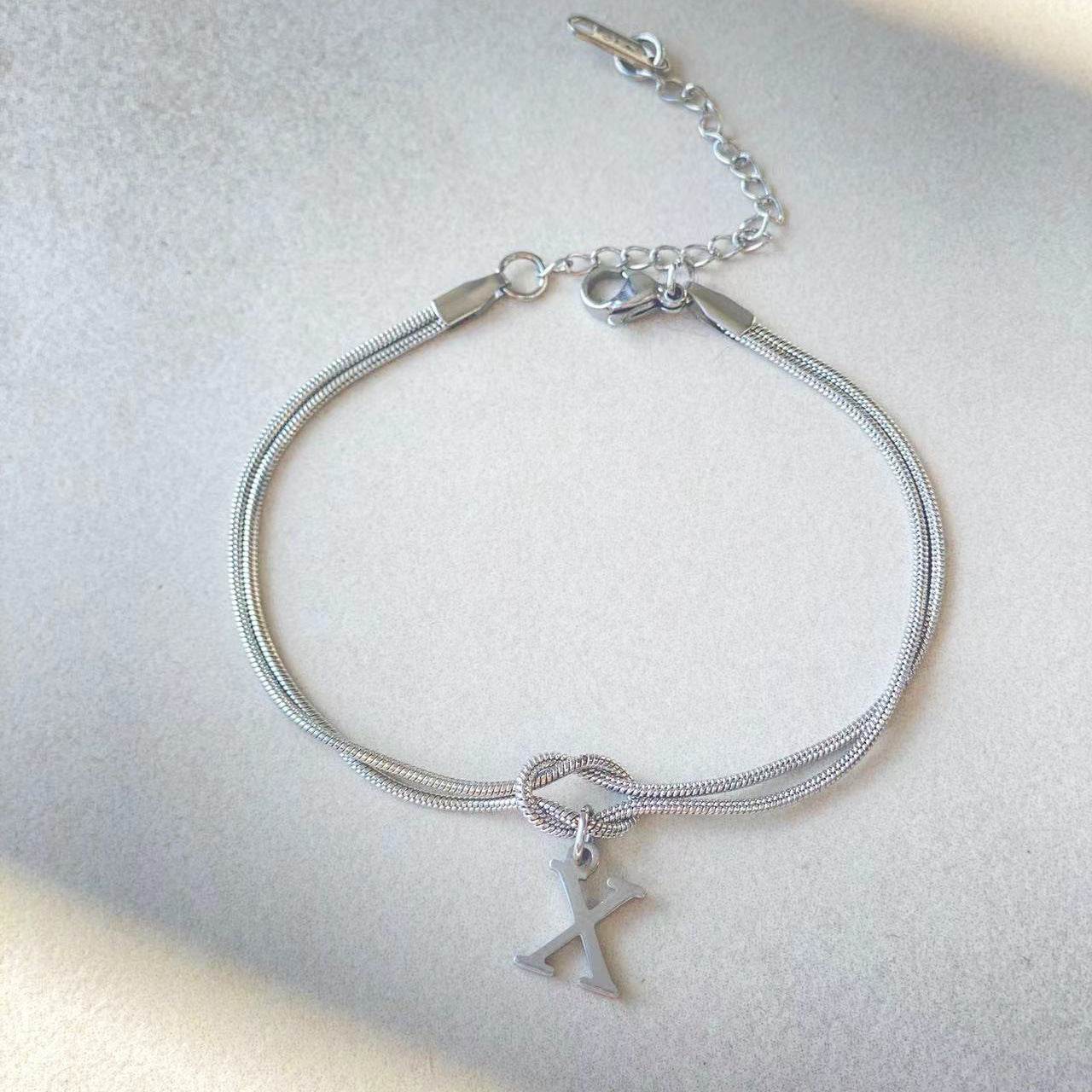 New Letter A-Z Love Knot Bracelets For Women Couple Gold Color Dainty Snake Chain Charm Bracelet Stainless Steel Jewelry Gift Valentine's Day Gifts - Velora