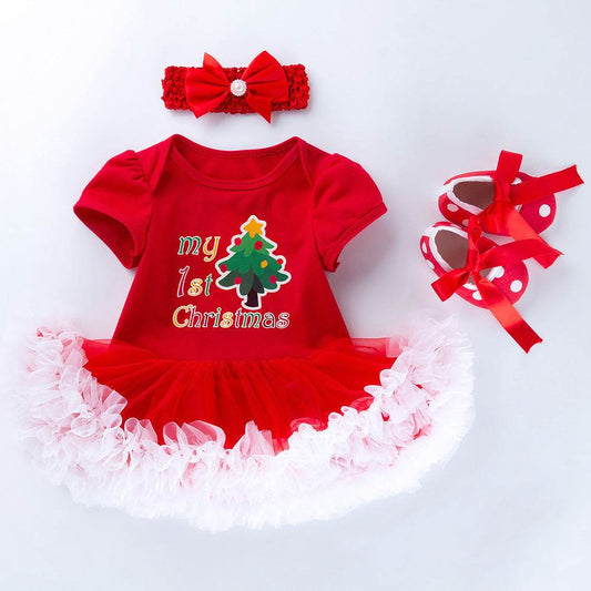 Baby Short Sleeve Cartoon Romper Mesh Dress - Velora