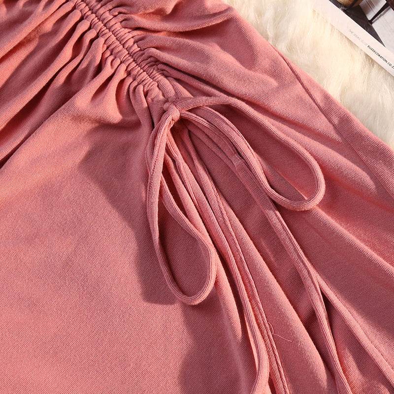 Women's drawstring Side Slit Pleated Hip Midi Skirt - Velora