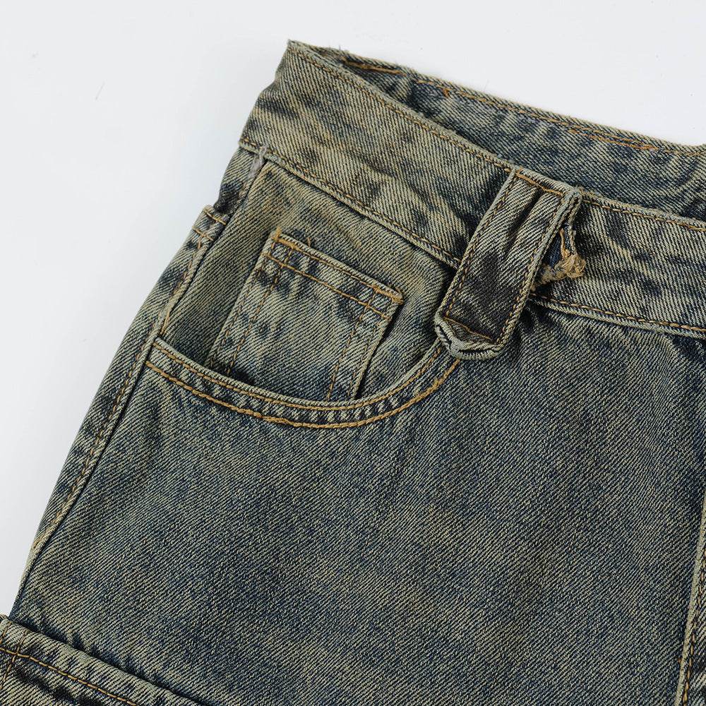 Punk Distressed Washed Denim Jeans Cargo Pant Men - Velora