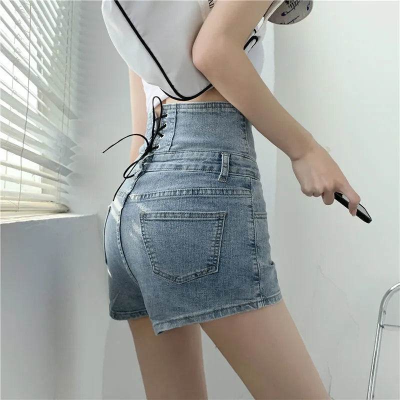 Summer High Waist Denim Rope Shorts For Women - Velora