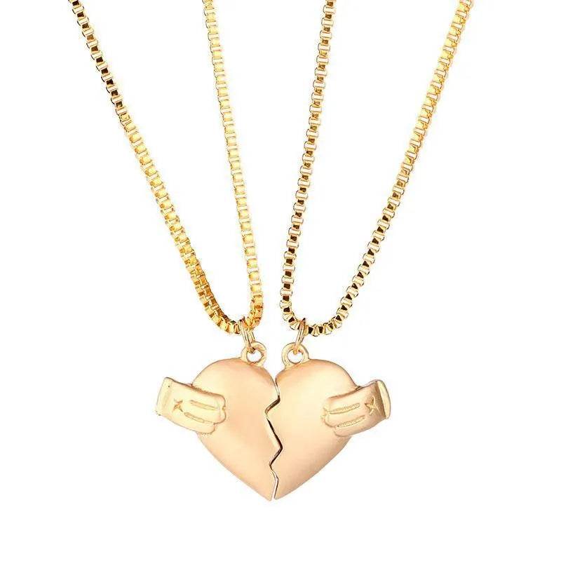 Creative Magnet Love Necklace 2pcs Heart-broken Shape Necklace Men And Women Personalized Jewelry For Valentine's Day - Velora
