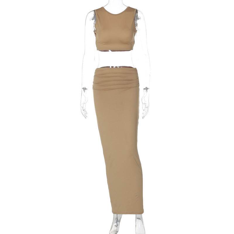 Women Tank Tops Long Skirts Party Dresses Two Piece Matching Sets Outfit 2025 Summer Clothes Slim Solid Color - Velora