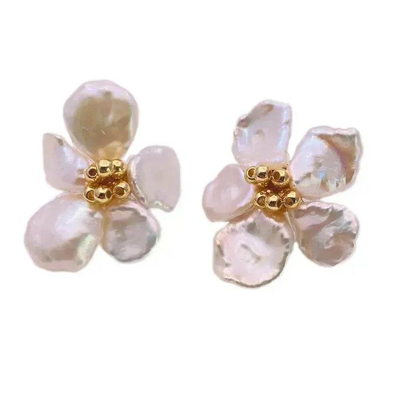 Baroque Pearl Earrings Female European And American Temperament Personality Flower Stud Earrings - Velora