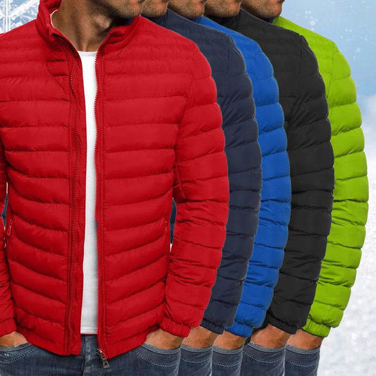 Men Jacket Zipper Solid Color Long Sleeves Pockets Coldproof Autumn Thicken Cotton Padded Overcoat For Outdoor - Velora