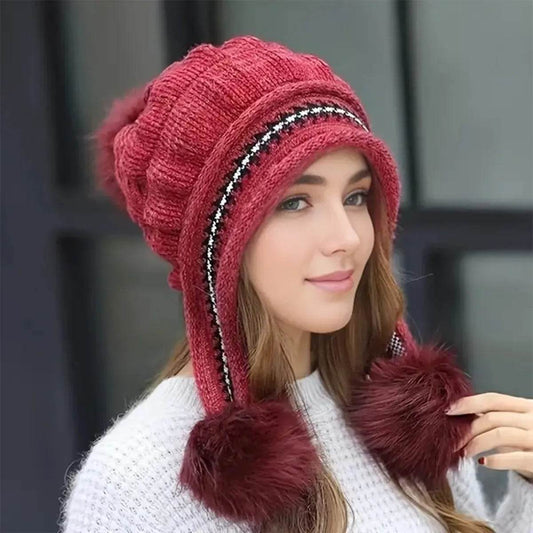 Women Cozy Knit Fleece-Feel Beanie With Ear Flaps Winter Hat Perfect For Skiing & Outdoor Activities - Velora