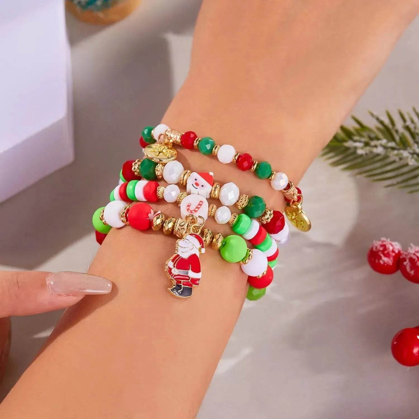 4pcs Christmas Snowman Handmade Beaded Bracelet set gift idea - Velora