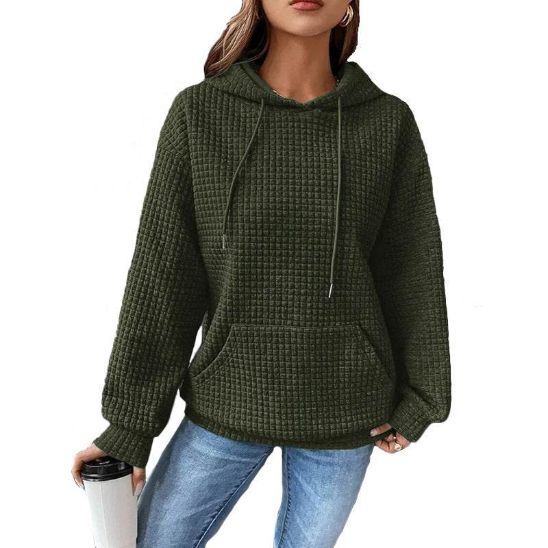 Fashion Waffle Hoodie Sweater Women's Sports Sweatshirt Casual Long Sleeve Tops Womens Clothing - Velora