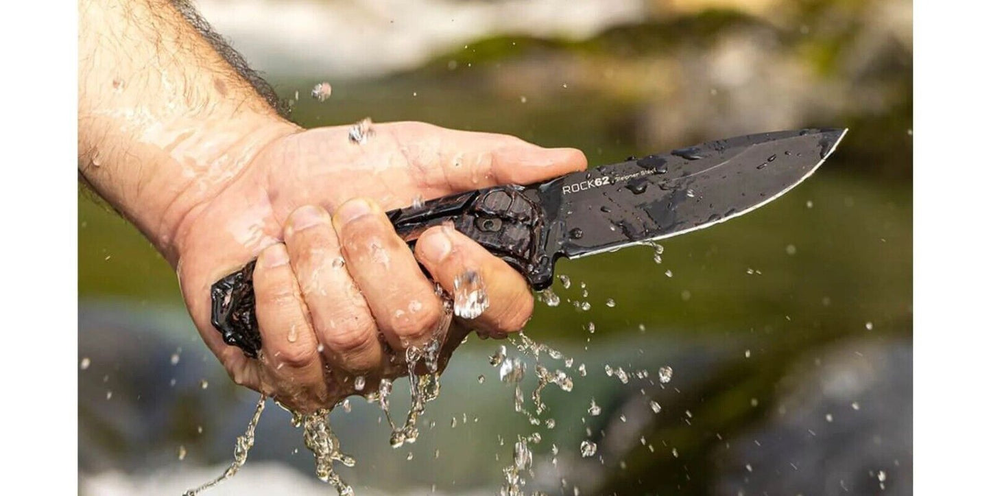 WOOX Rock 62 Mil-Spec Knife, Black Blade with XGRIP Handle - Velora