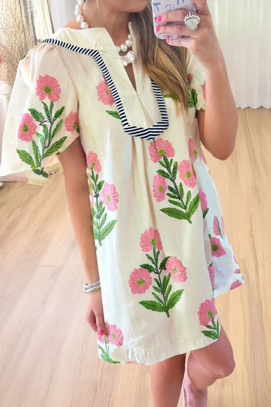 Floral Print Flutter Sleeve Summer Mini Dress - Velora