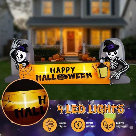 9.6FT Large Halloween Inflatable Decorations Skeleton Tombstone Banner, Outdoor Decorations Blow Up Yard Decor With Built-in LEDs For Halloween Holiday Party Outdoor Garden Yard Lawn Decor - Velora