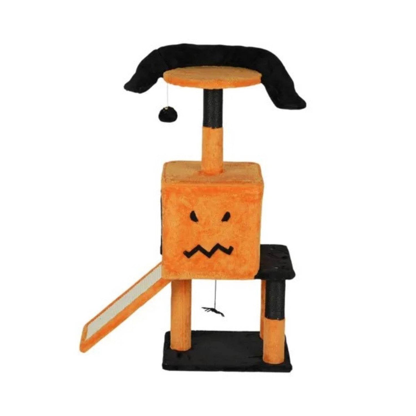 39.4 Halloween Cat Tree, Cat Tower Cat Tree For Indoor Cats With Spacious Cat Condo, Sisal Scratching Posts, Hanging Toys, Orange Black - Velora