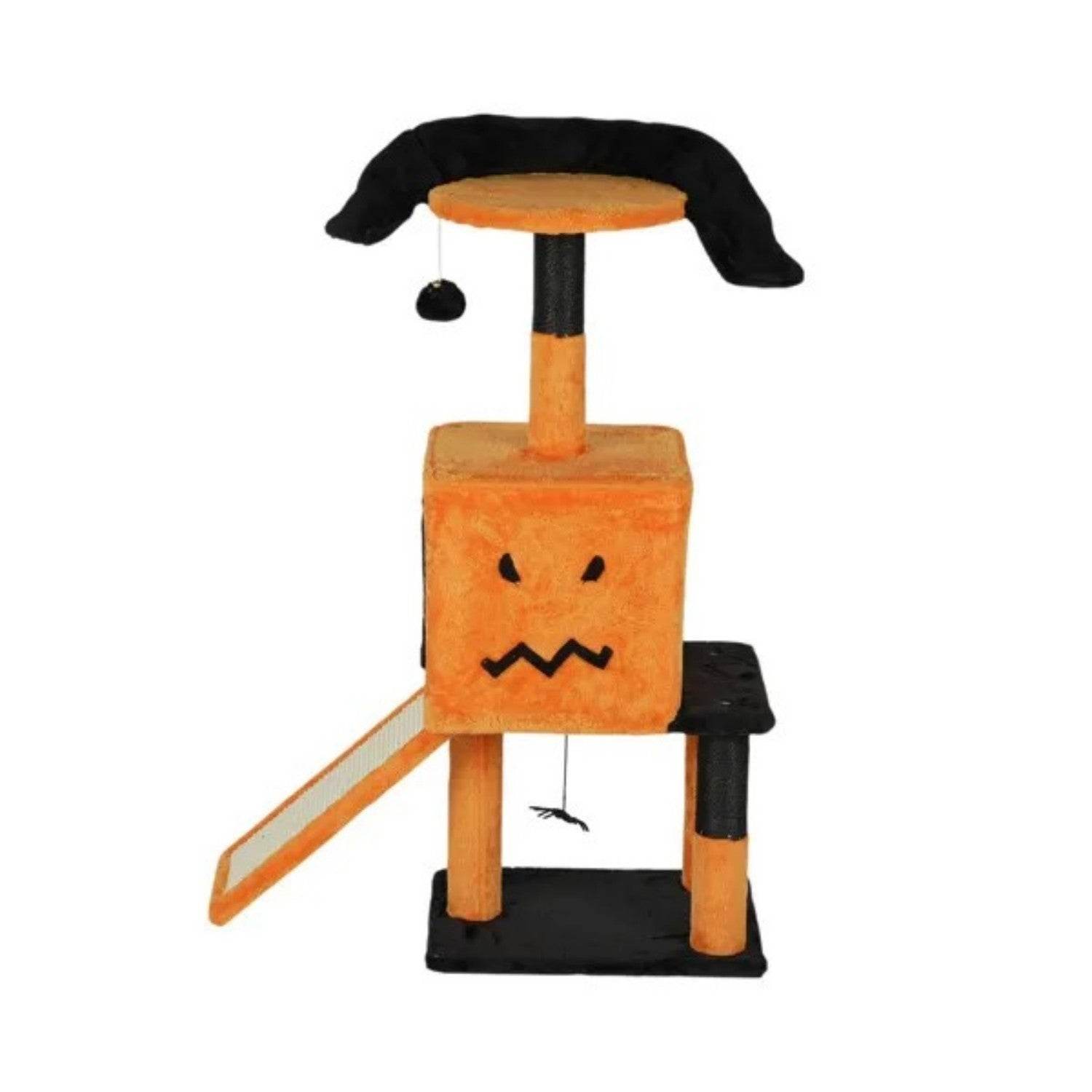 39.4 Halloween Cat Tree, Cat Tower Cat Tree For Indoor Cats With Spacious Cat Condo, Sisal Scratching Posts, Hanging Toys, Orange Black - Velora