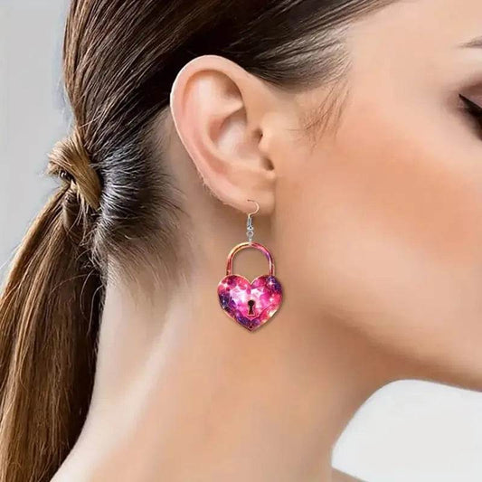 Romantic Key Heart Lock Acrylic Types A And B Earrings - Velora