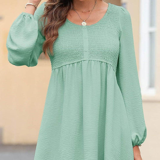 Long Sleeve High Waist A- Line Mini Dress - Velora
