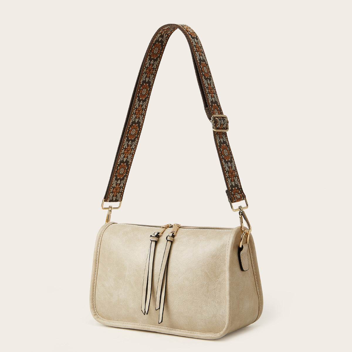 Women's Bohemian Wide Shoulder Strap Crossbody Retro Solid Color Tote - Velora