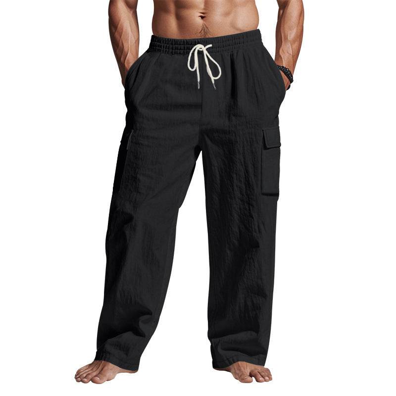Men's Workwear Multi-pocket Straight Linen Pants Linen Four Seasons Thin Breathable Cargo Pants, Multi-pocket Loose Casual Trendy Wide-leg Pants - Velora